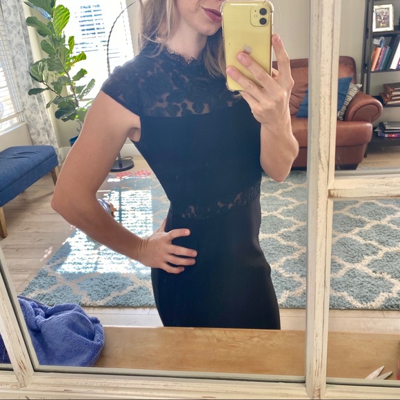 Avery G Black Midi Dress w/ Lace Cut Outs Size 4 - Picture 2 of 7